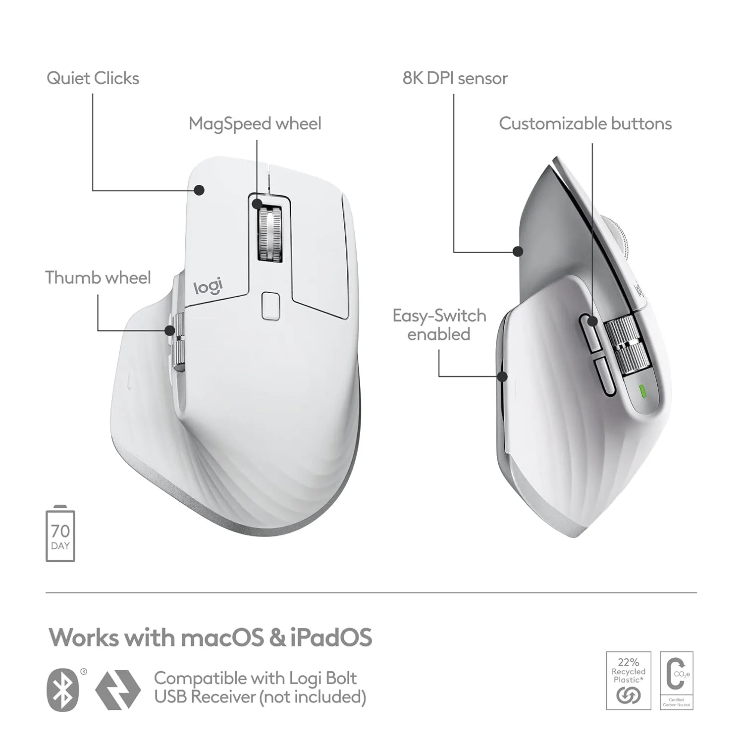 Logitech Wireless Mouse MX MASTER 3S Pale Grey For Mac (Open Box) view 3